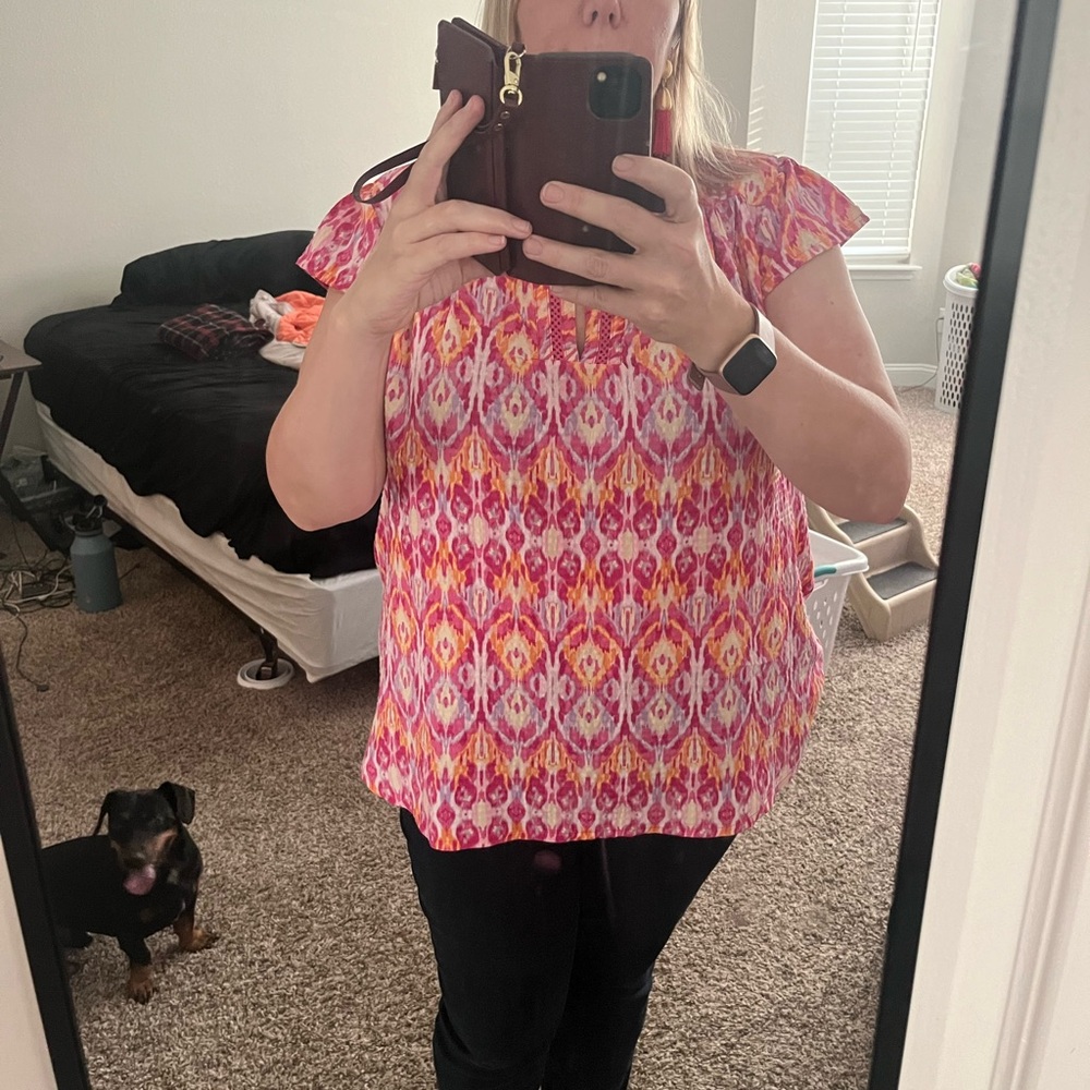 Pink and Orange Cap Sleeve Blouse